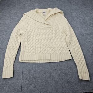 Early Winters Sweater Womens XL Cream Shawl Sailor Cable Knit Wool Camel Angora